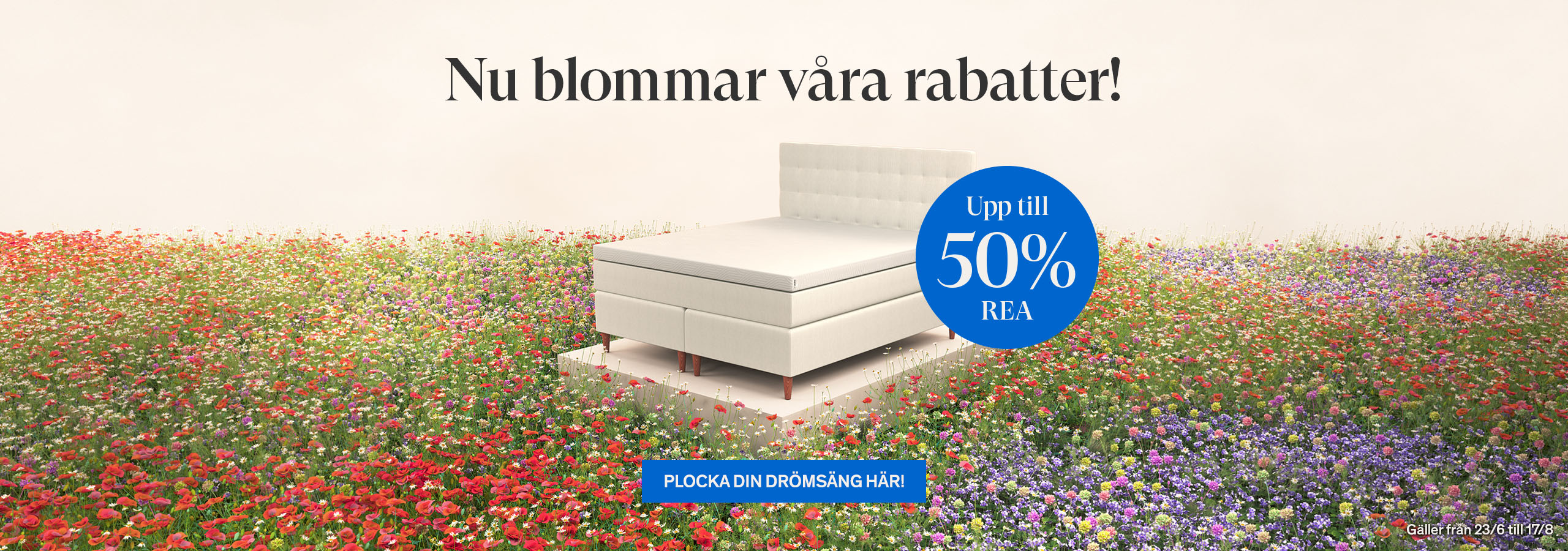 Nu blommar v&aring;ra rabatter. Upp till 50%